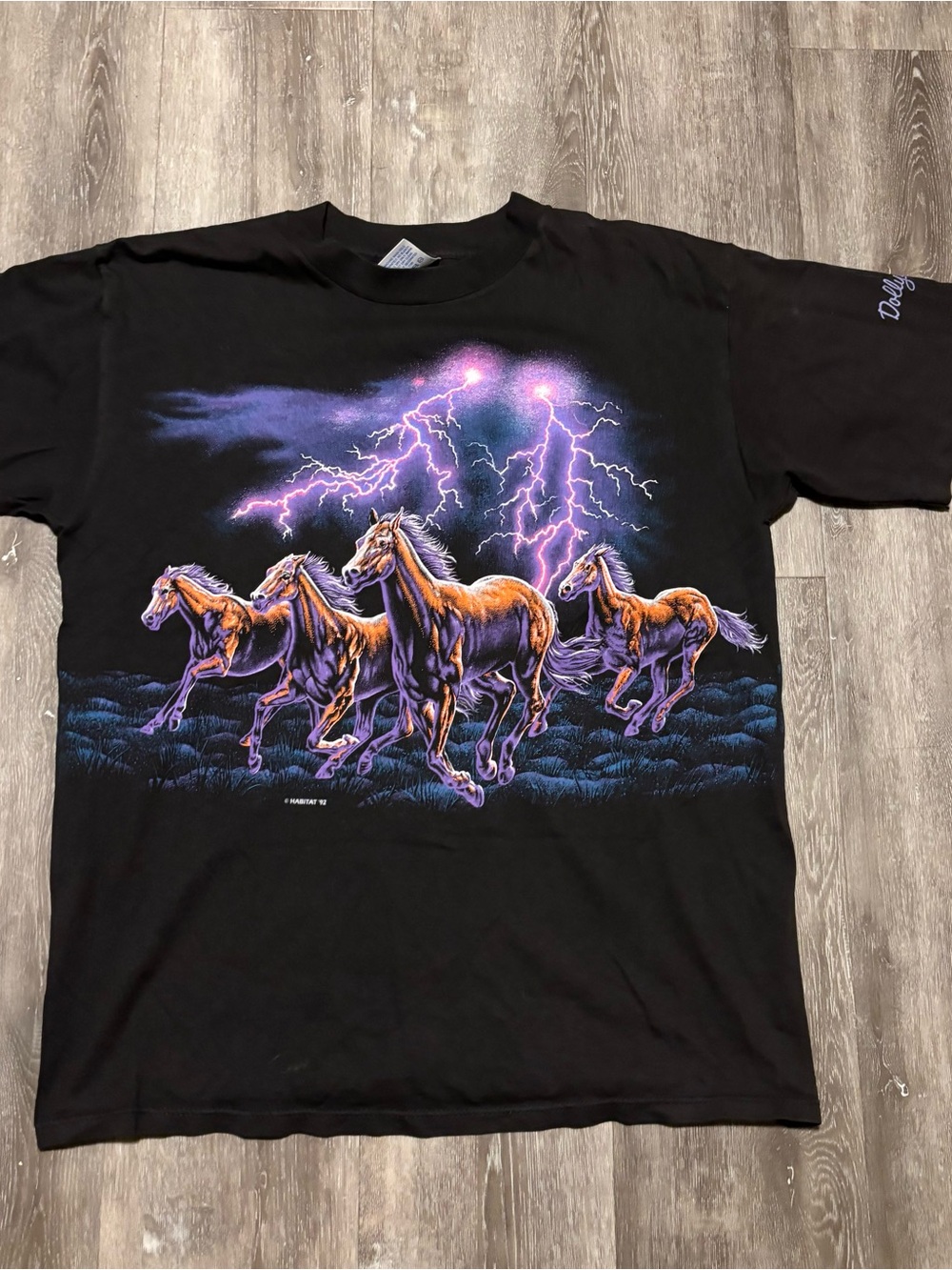 Vintage Signal Sport Shirt Mens Large Black Horses Lightning Double Sided 1992